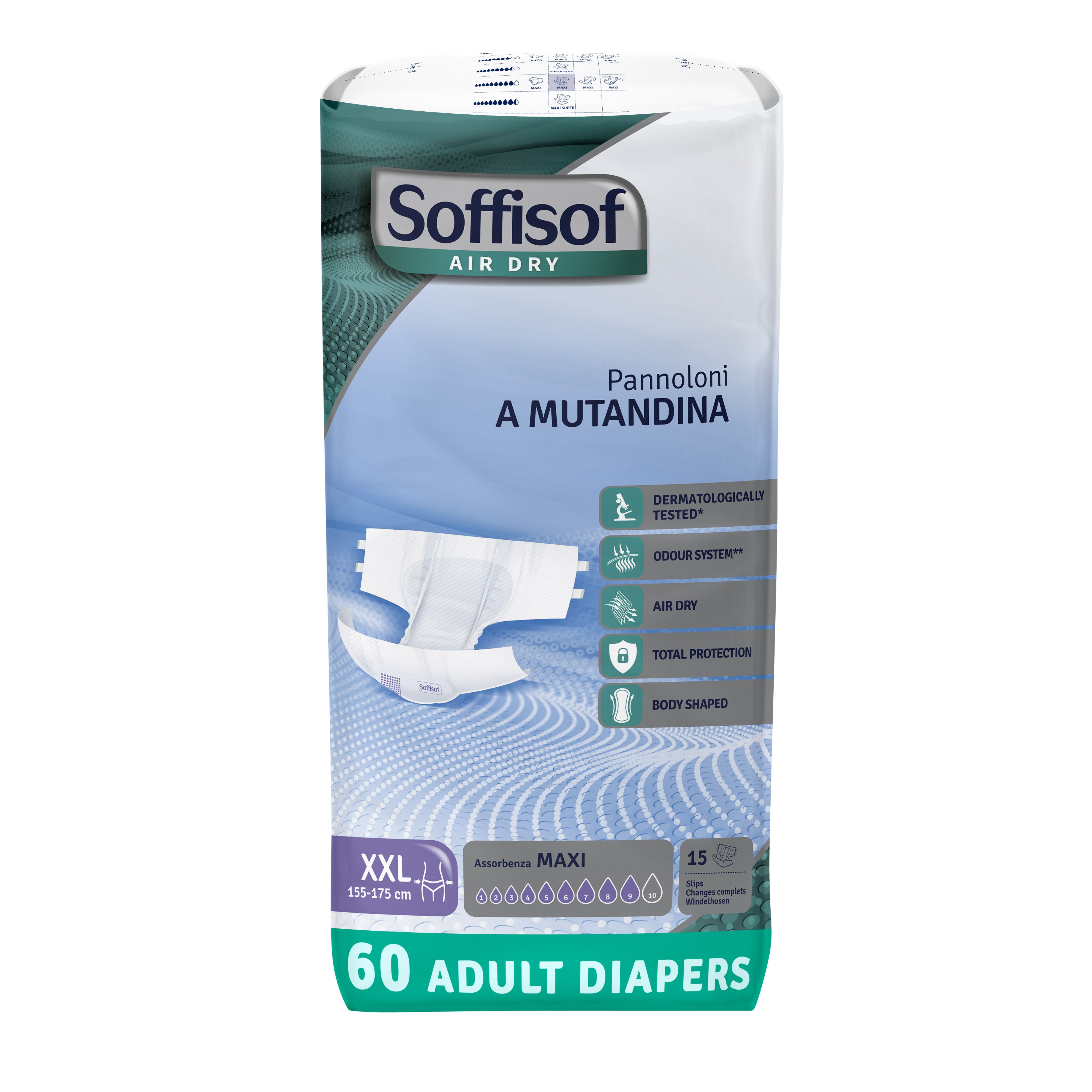 Soffisof Air Dry Maxi voor volwassenen. XXL, 155-175 cm. 60 stuks. Maxi absorptie.