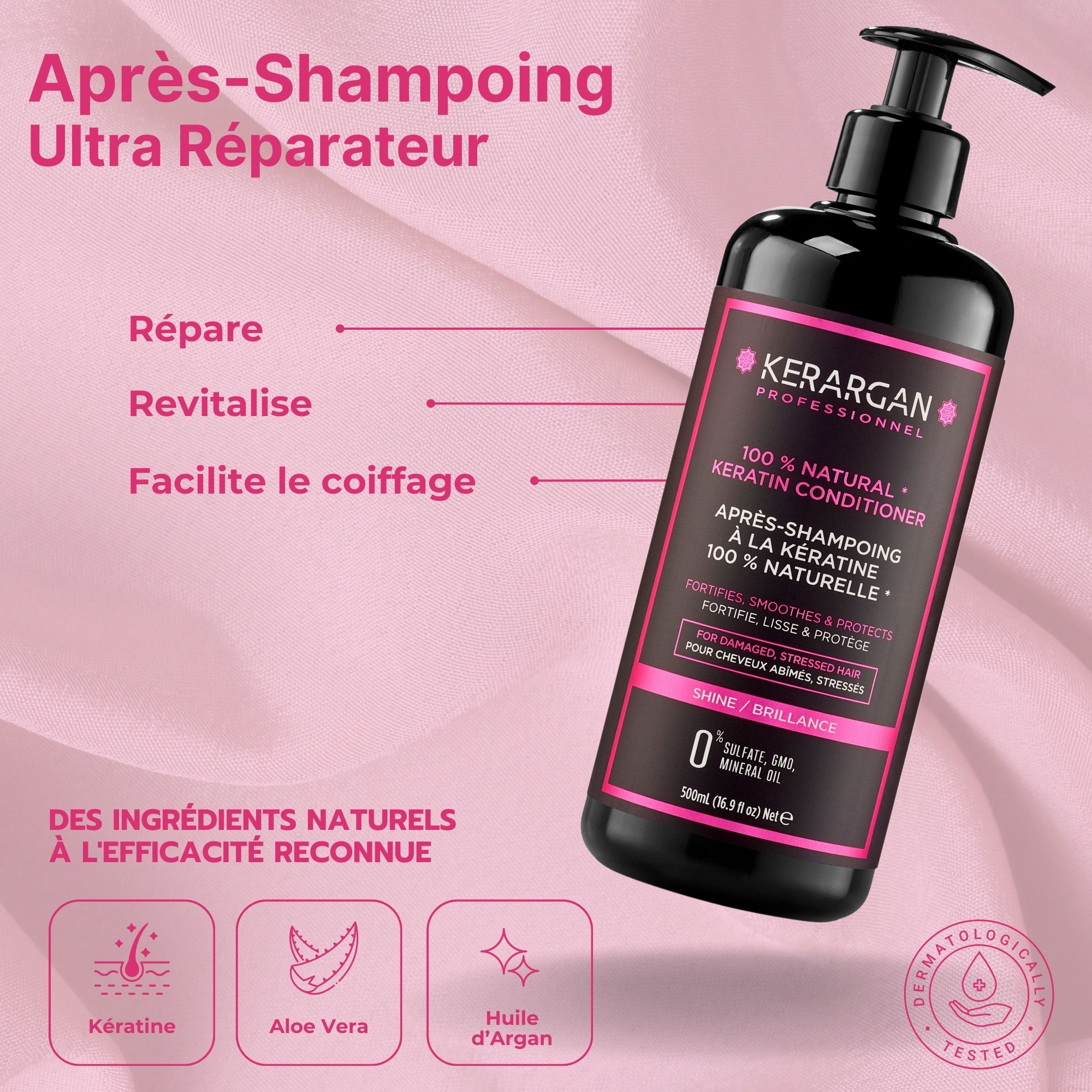 Kerargan - Ensemble Réparateur Shampoing, Après-shampoing, Masque, Sérum Leave-In Kératine