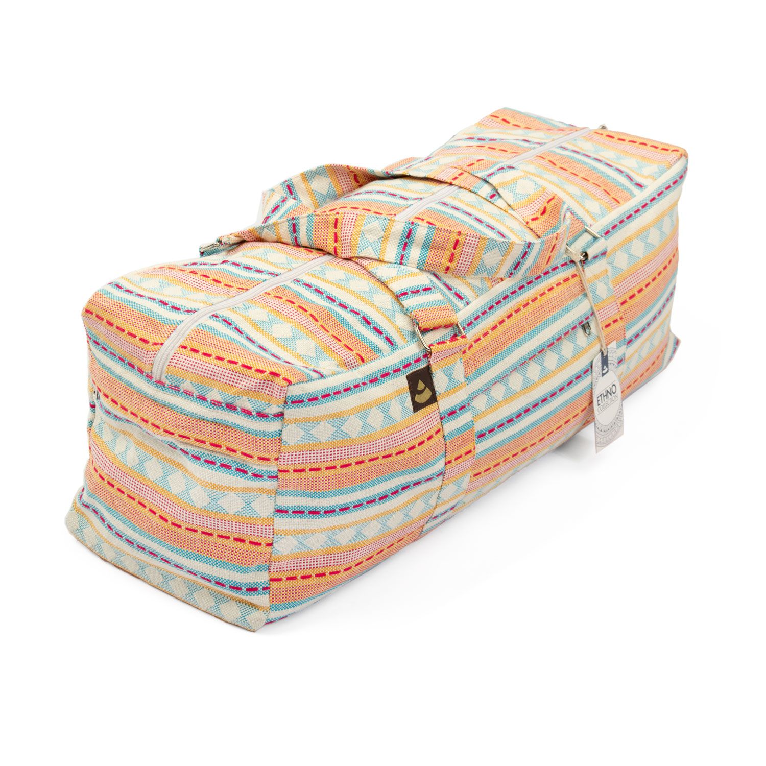 bodhi Collection ETHNO : Sac de Yoga Kit Tissu Jacquard, motifs abricot-bleu clair