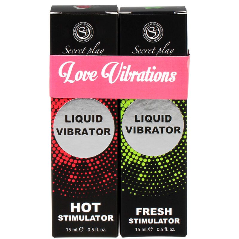 Deux paquets 'Love Vibrations Liquid Vibrator Hot Stimulator' et 'Fresh Stimulator'.