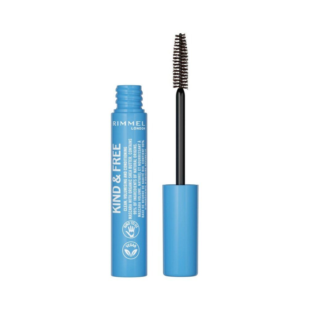 Mascara Rimmel Kind & Free, 02 Brun Noir, avec son applicateur brosse sorti.