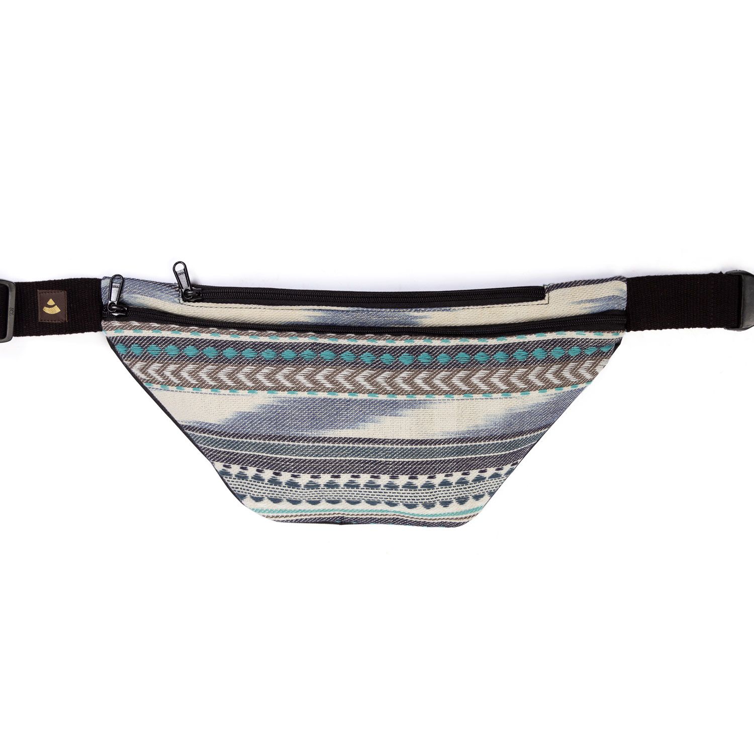 bodhi Collection ETHNO : Sac banane en tissu ikat, à motifs noir-blanc-bleu, sac à bandoulière
