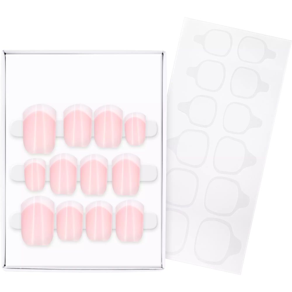 Kunstnagels met French manicure, roze en wit. Doos met plakstrips.
