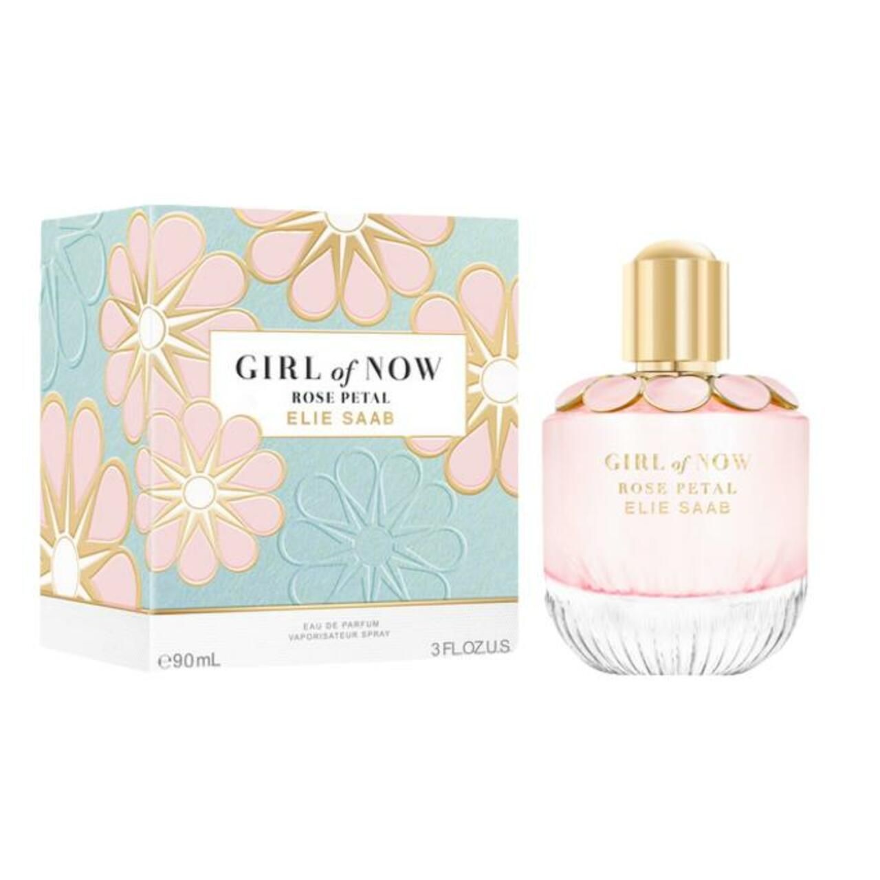 Elie Saab Girl of Now Rose Petal Eau de Parfum flesje en doosje.