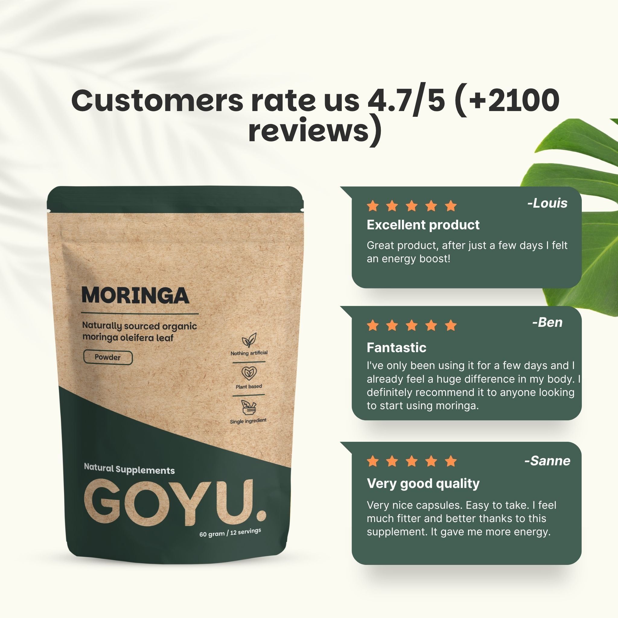 Clients nous notent 4,7/5. Poudre de Moringa avec avis clients.