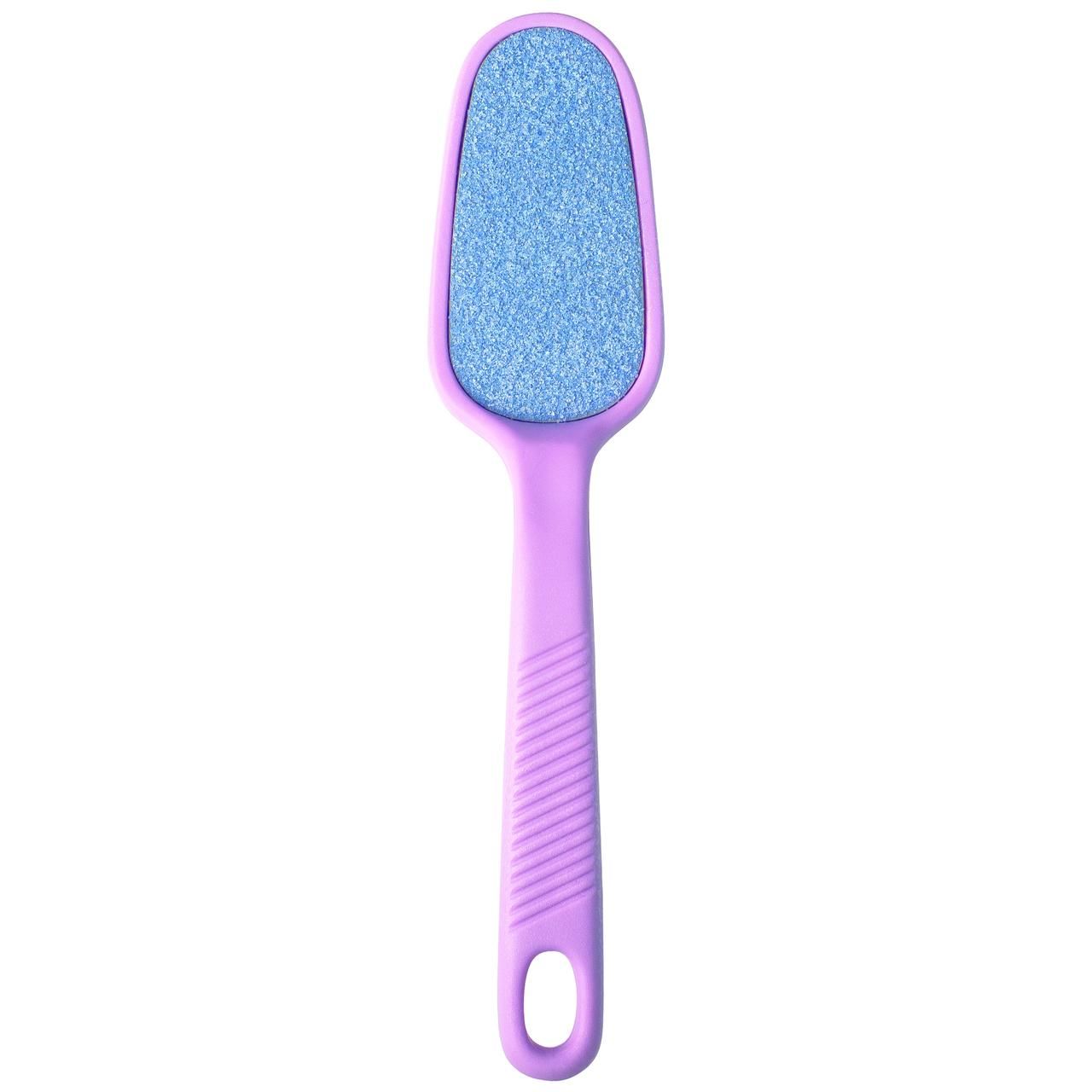 Râpe à pieds en céramique avec manche violet et surface abrasive bleue.