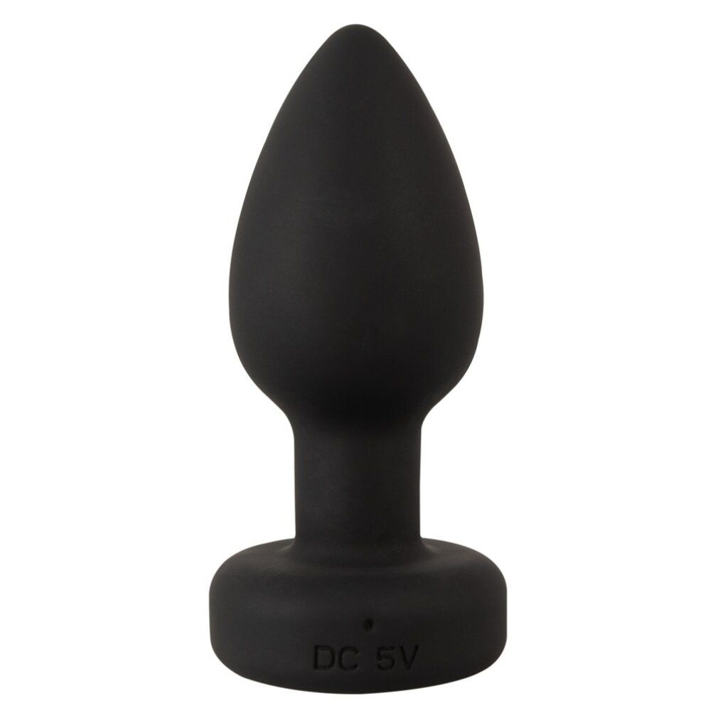 Bouchon anal noir avec base large et effet lumineux LED.