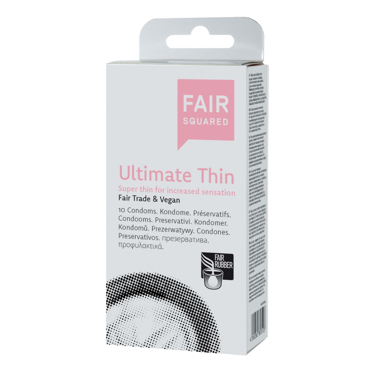 Emballage de préservatifs Fair Squared Ultimate Thin. 10 unités, Commerce Équitable & Vegan.