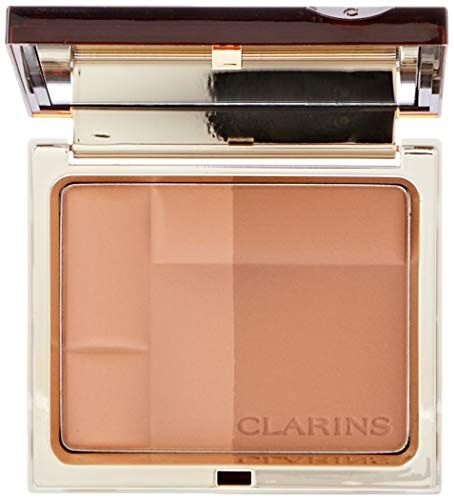 Compactpoeder met vier tinten. Gouden frame, merknaam CLARINS.