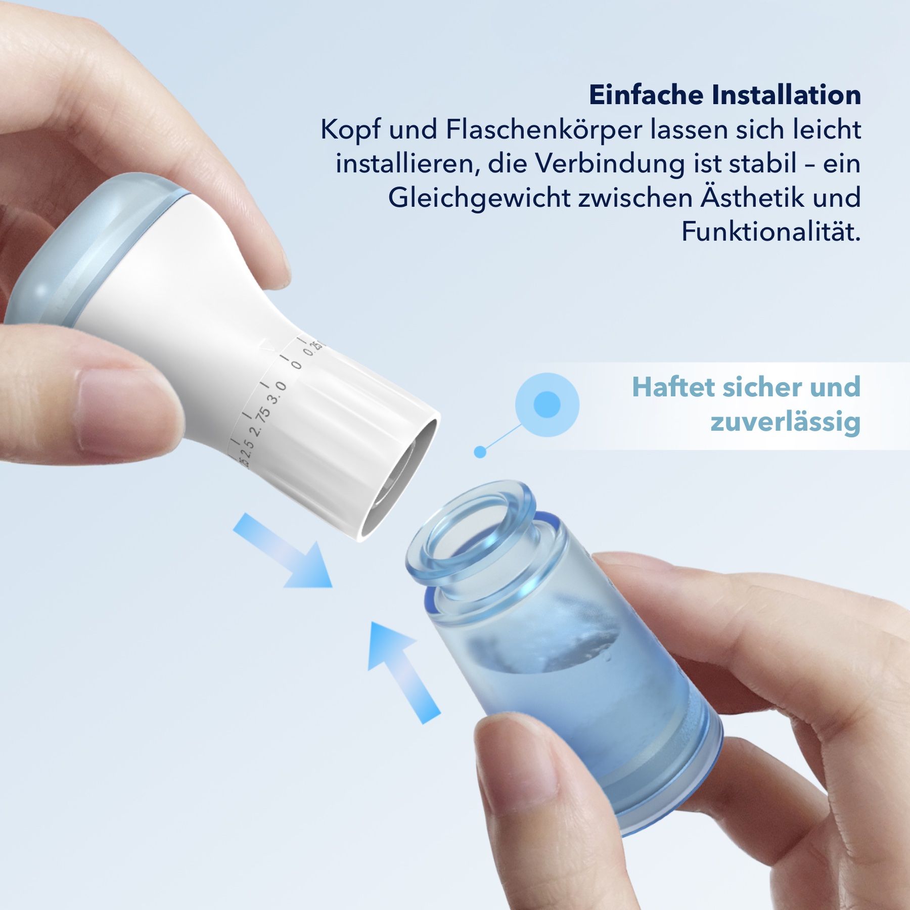 Eenvoudige installatie van de Derma Stamp kop met de vloeistoftank.