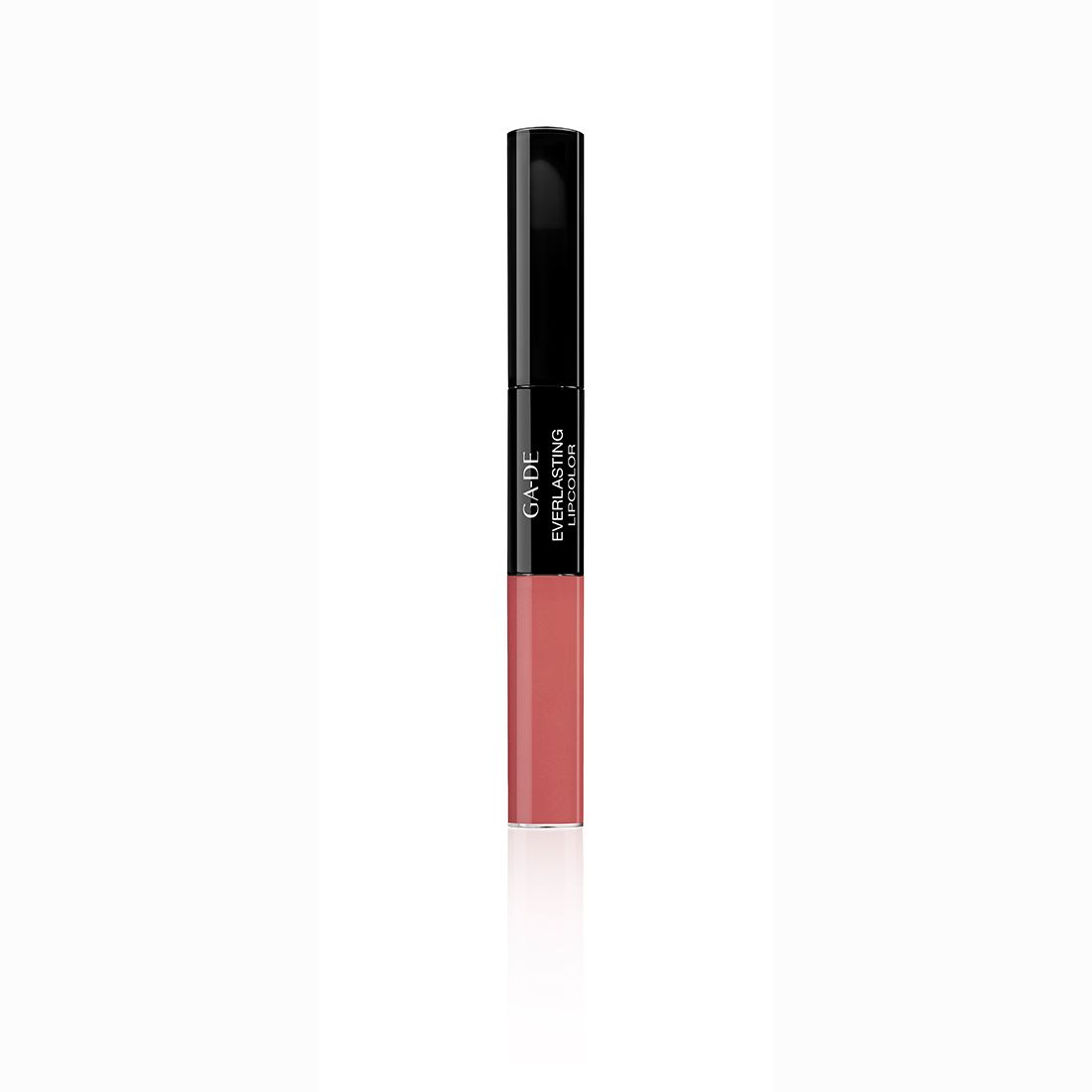 Ga-De Everlasting Lipcolor. Tweedelige lippenstift, zwart en roze. Met opschrift "Ga-De Everlasting Lipcolor".