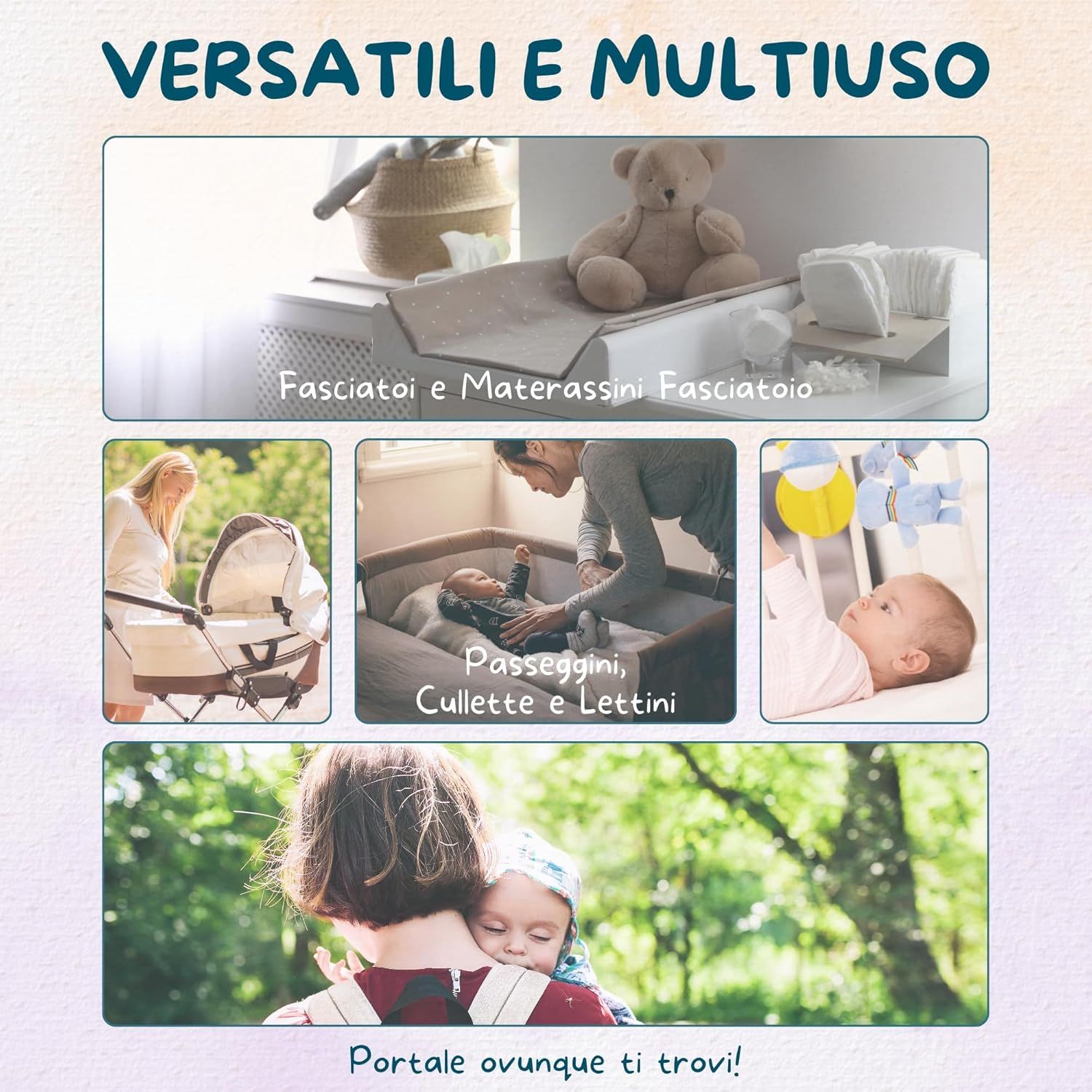 Verschillende toepassingen van Dailee Bed-onderleggers: commode, kinderwagen, bedje, etc.