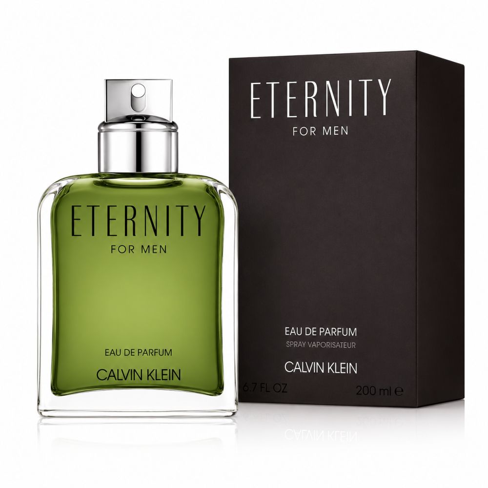 Calvin Klein Eternity for Men Eau de Parfum fles en donkere verpakking.