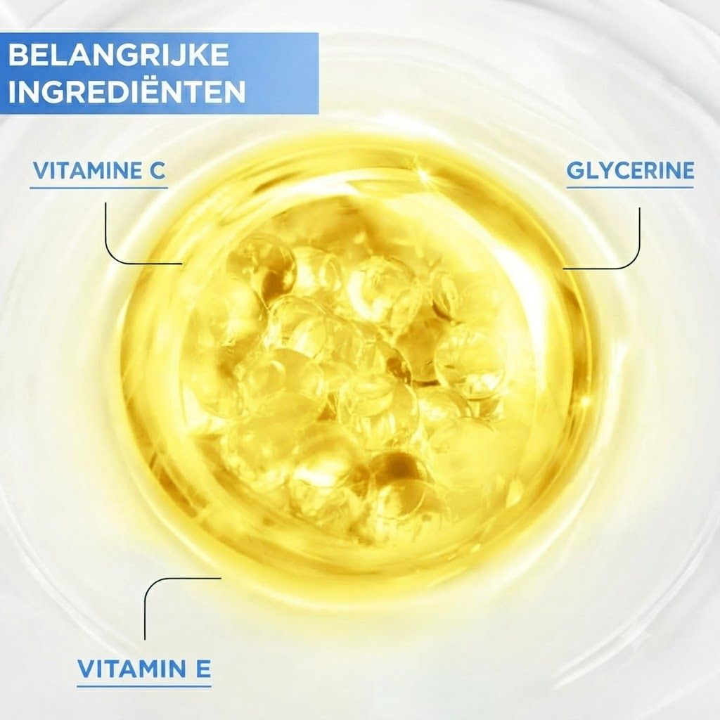 Gele capsules met Vitamine C, Vitamine E en Glycerine.