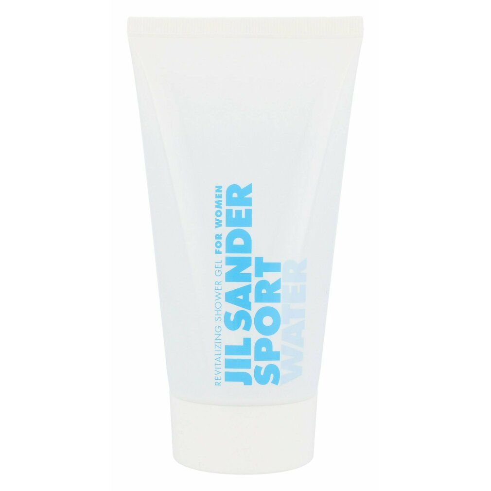 Witte tube met blauwe tekst: Jil Sander Sport Water. Dop onderaan. Douchegel.