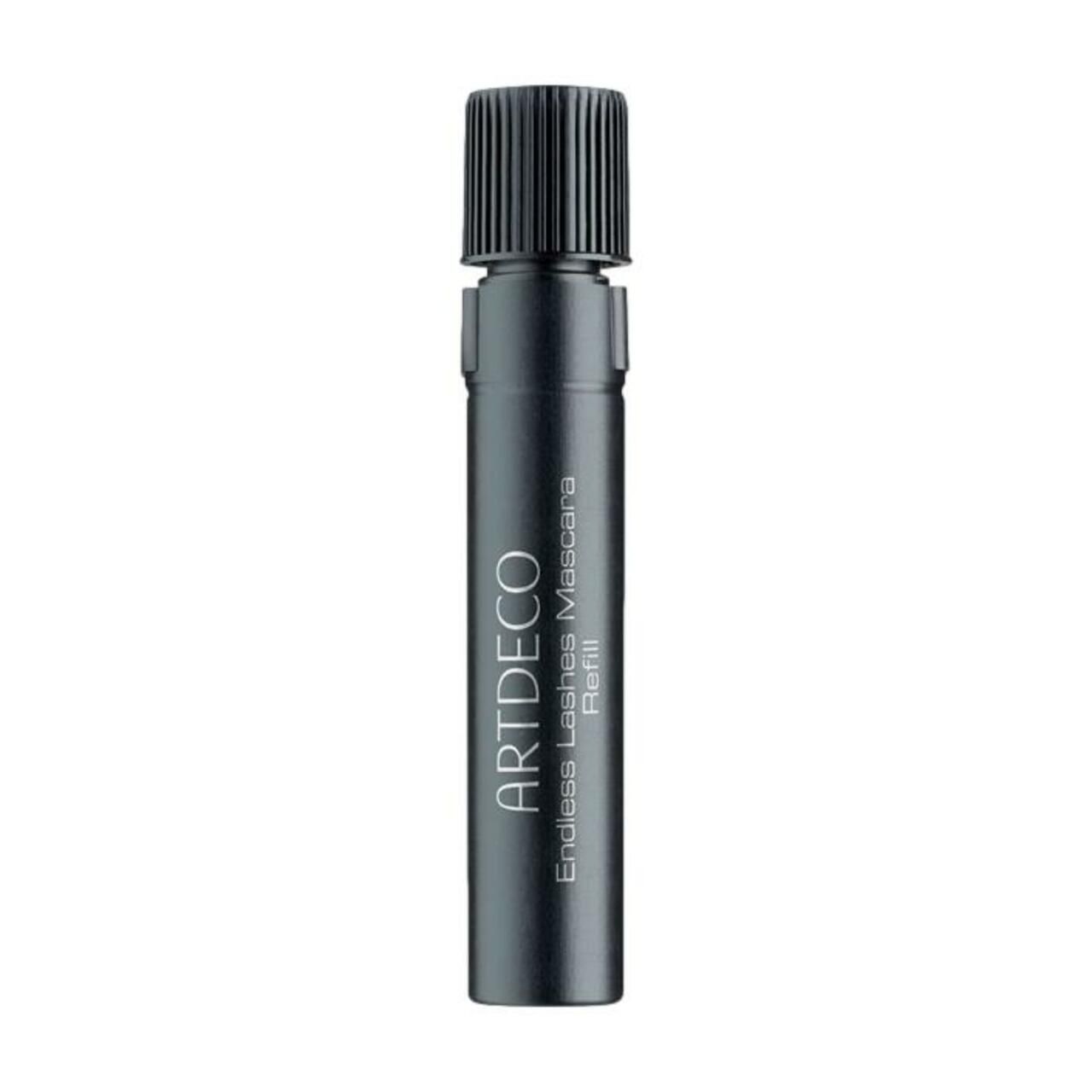 Zwarte mascara navulling. Opschrift: ARTDECO Endless Lashes Mascara Refill. Cilindrische vorm met zwarte dop.