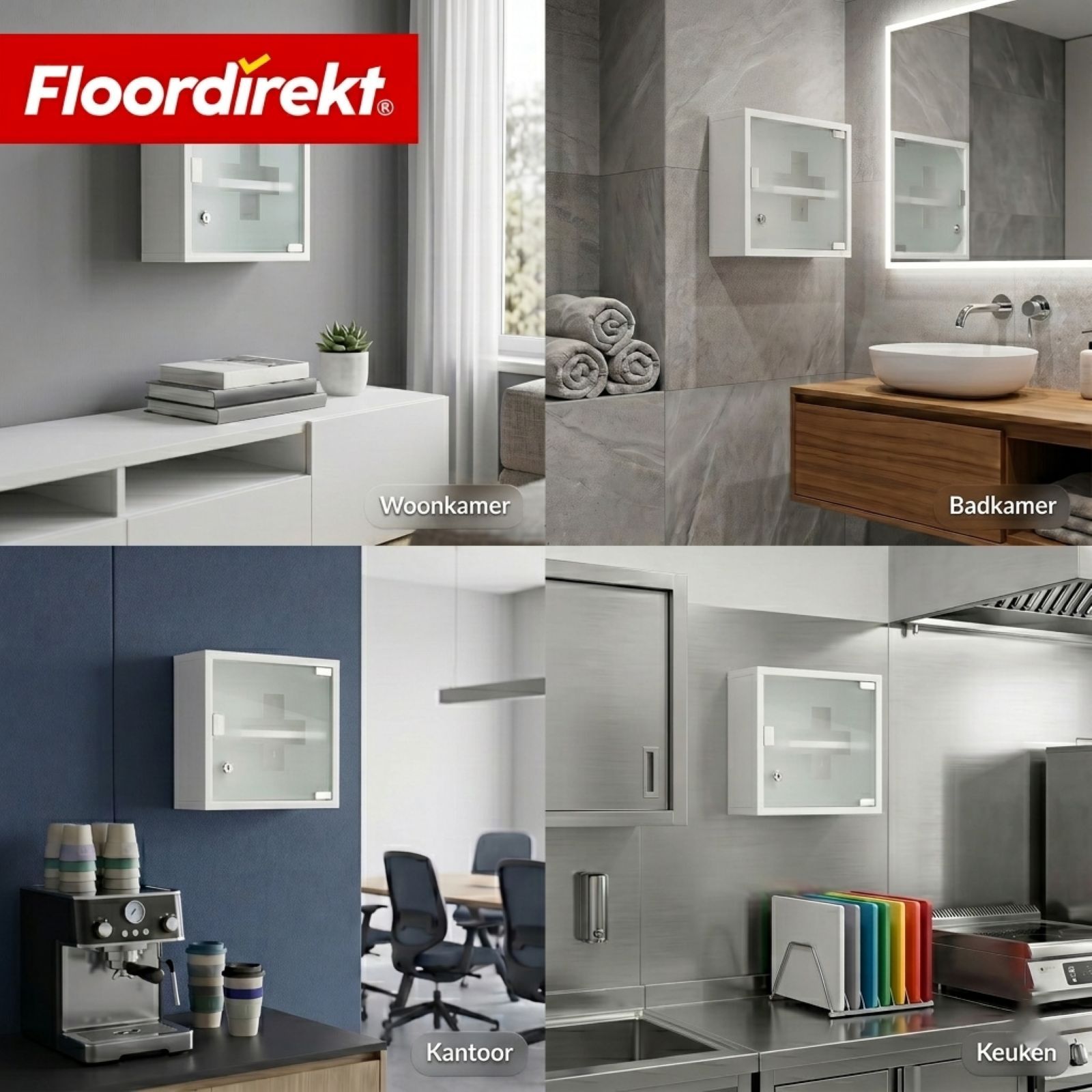 KARAT Medicijnkast Allen - Afsluitbare medicijnkast glazen deur wit 30 x 30 cm 2 vakken