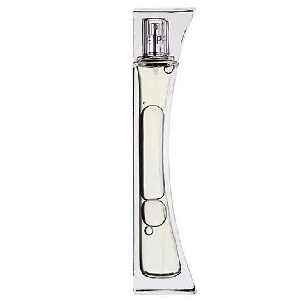 Parfumflesje met gebogen vorm. Transparant flesje met zilveren verstuiver. Vloeistof zichtbaar.