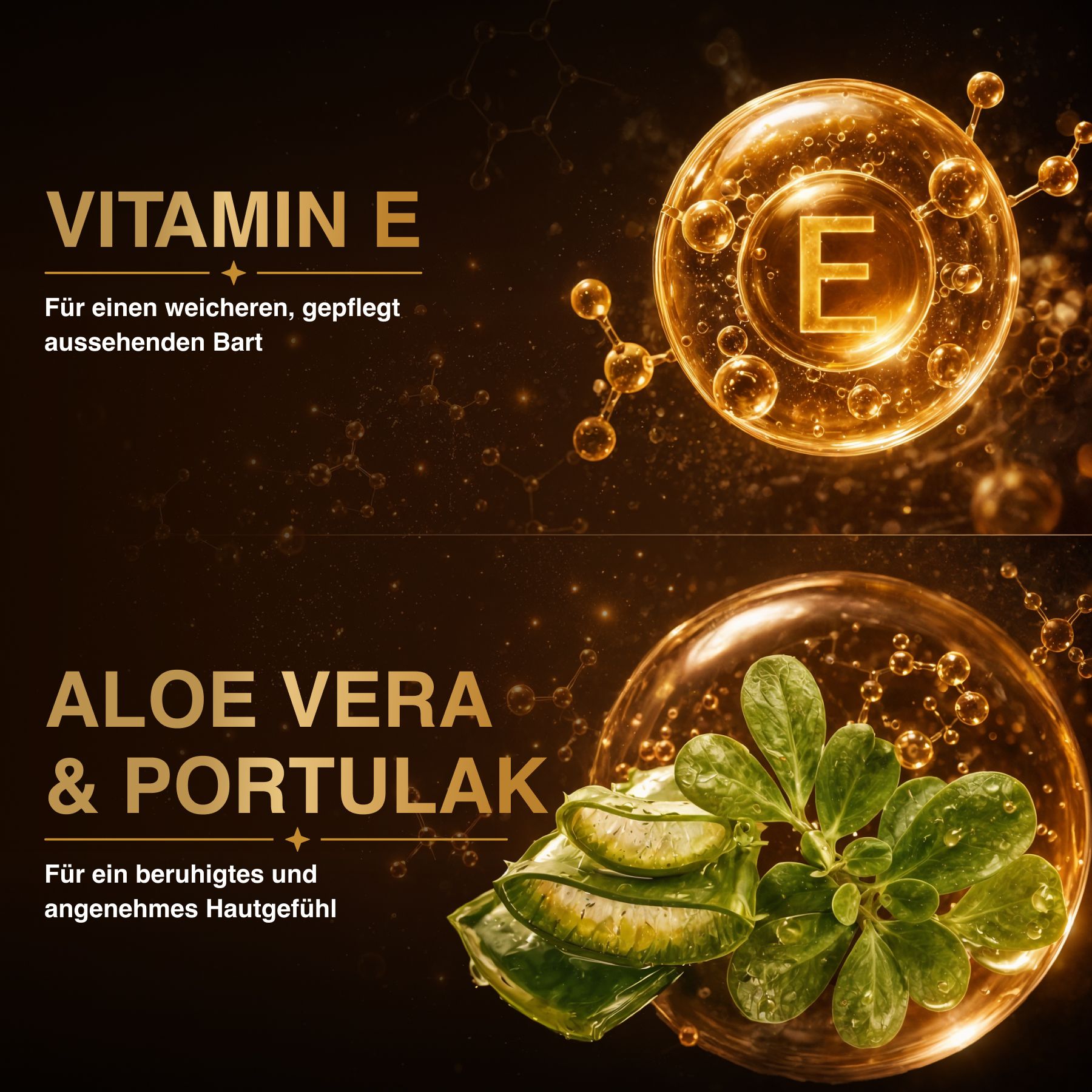 Graphique de vitamine E dans une bulle, entouré de structures moléculaires.