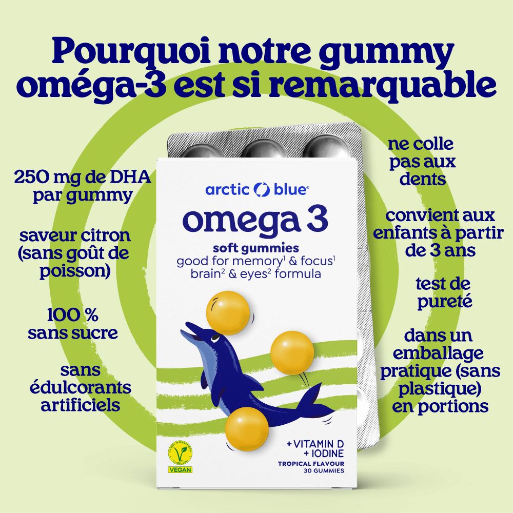 Arctic Blue Oméga 3 gummies : avantages, ingrédients et certification vegan.