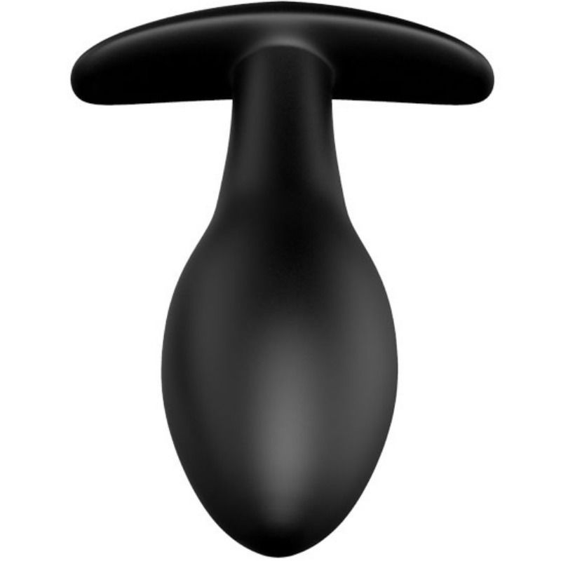 Zwarte siliconen anale plug, zijaanzicht.