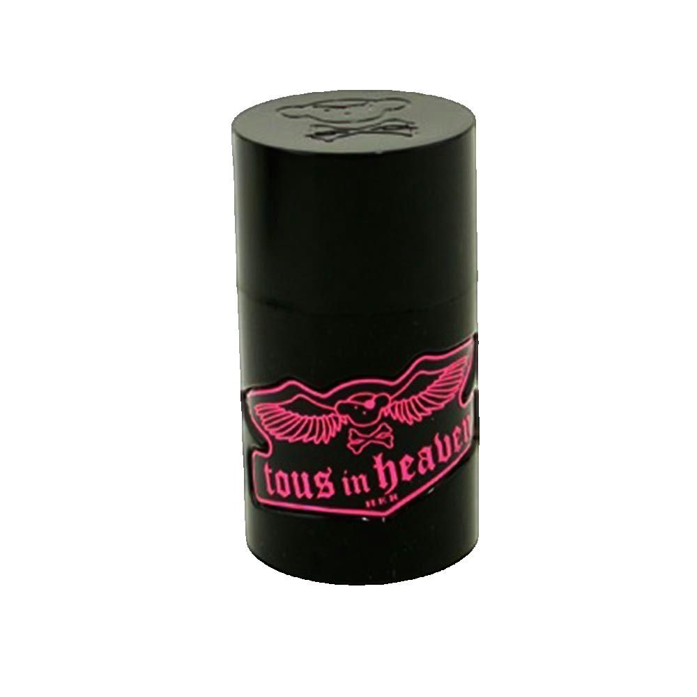 Zwarte cilindervormige fles met roze sticker. Sticker met tekst en vleugelontwerp.