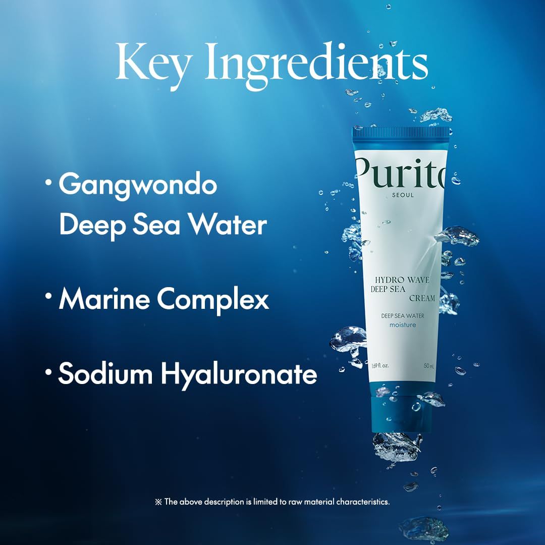 Grafiek met ingrediënten. Opschrift: Gangwondo Deep Sea Water, Marine Complex, Sodium Hyaluronate. Tube op de achtergrond.