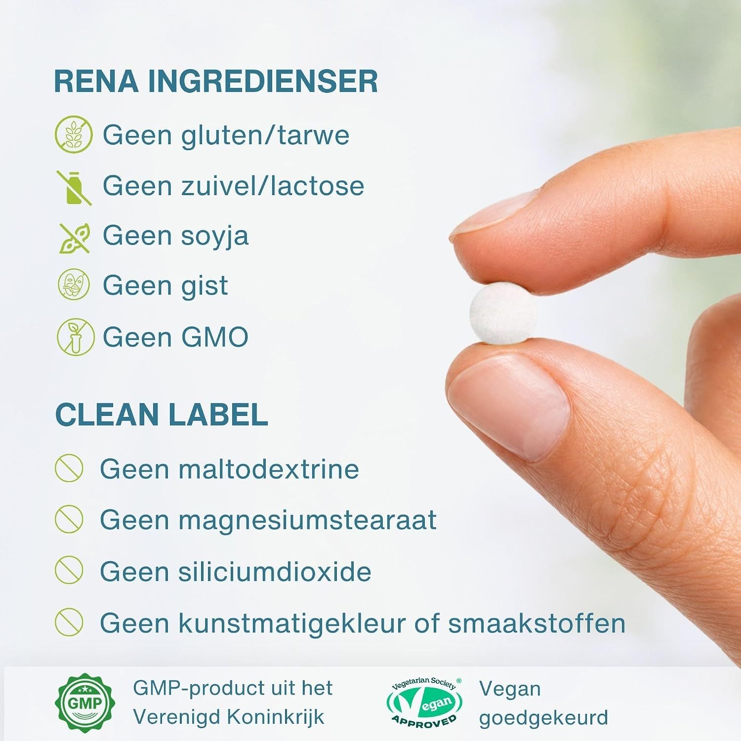 Igennus L-Methylfolate: Puur, zonder gluten, lactose, soja, gist, GMO.