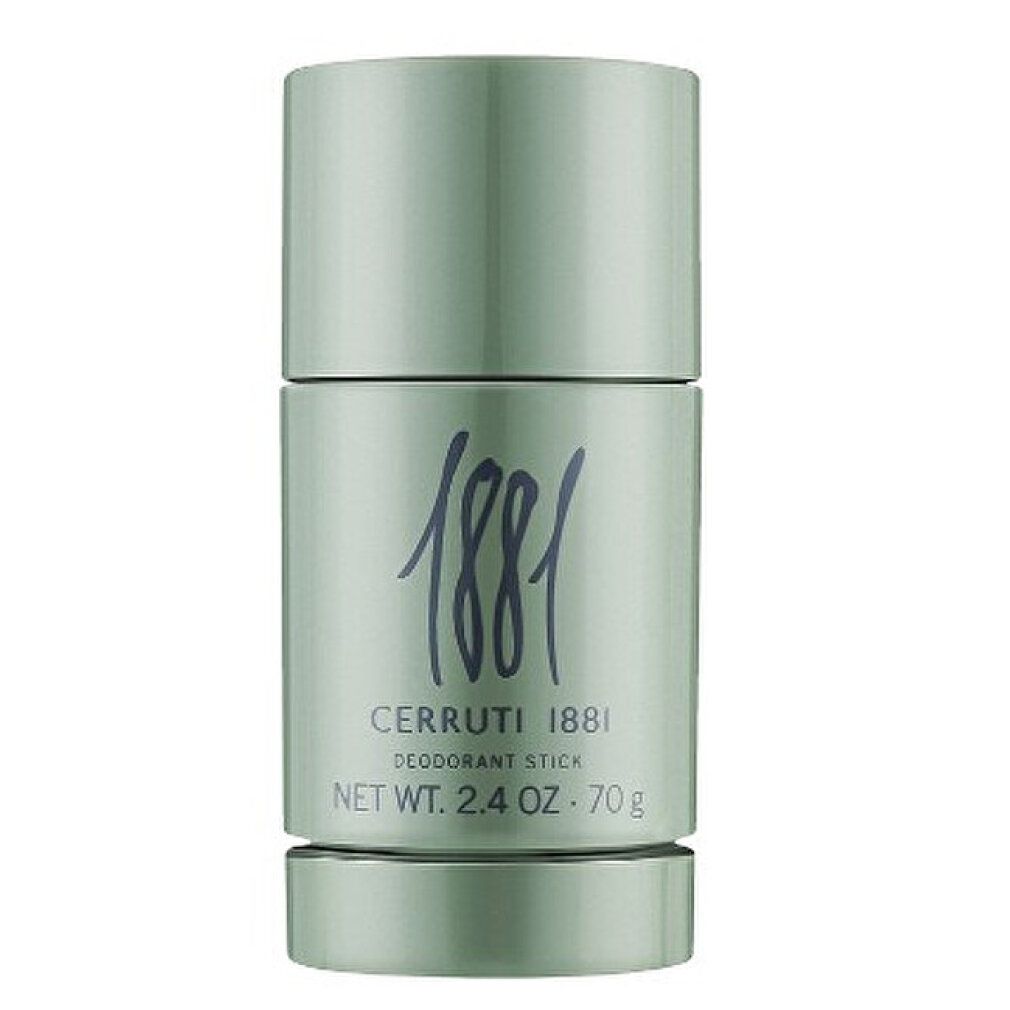 Lichtgroene deodorantstick. Opschrift: 1881, Cerruti 1881, Deodorant Stick, NET WT. 2.4 OZ - 70 g.
