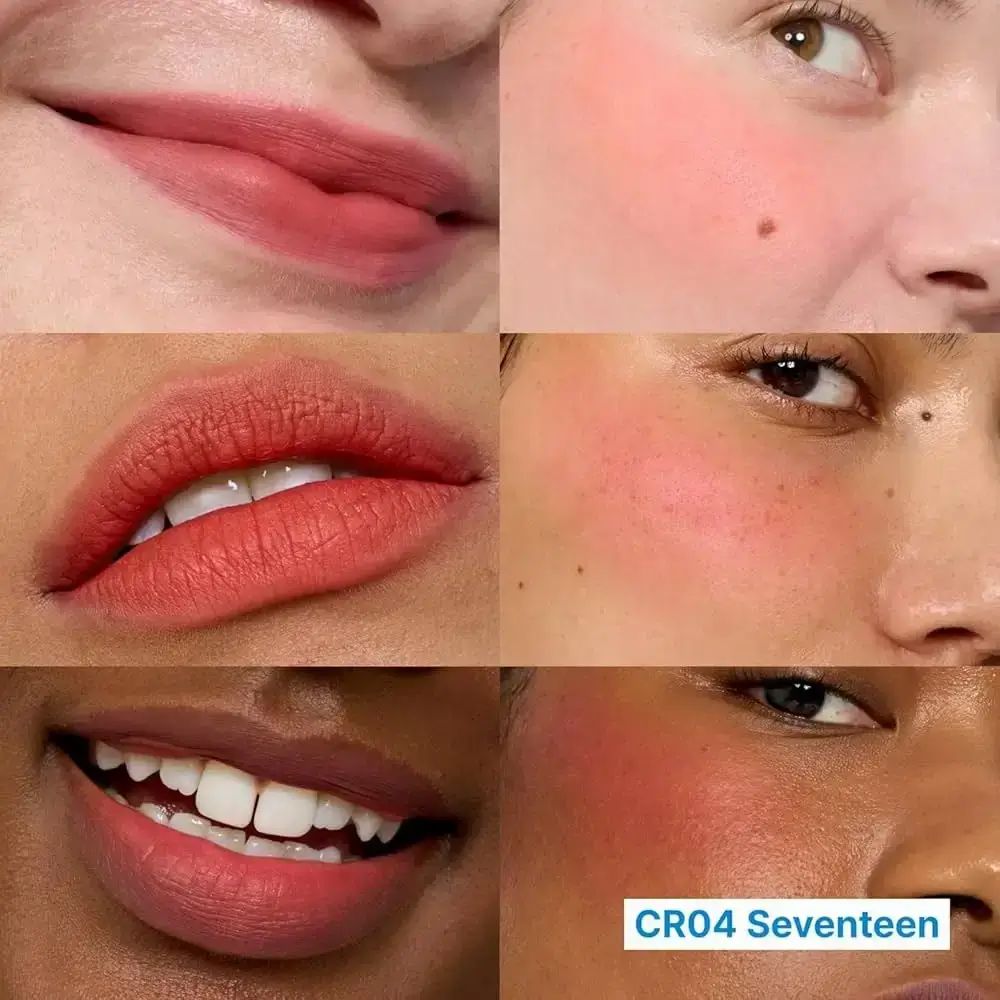 Close-ups van gezichten met lippen en wangen opgemaakt met de tint CR04 Seventeen.