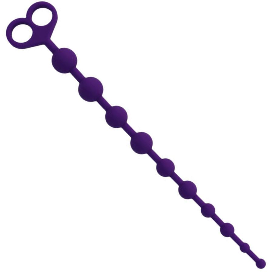 Paarse anale parelketting met hartvormige handgreep. De parels nemen af in diameter.