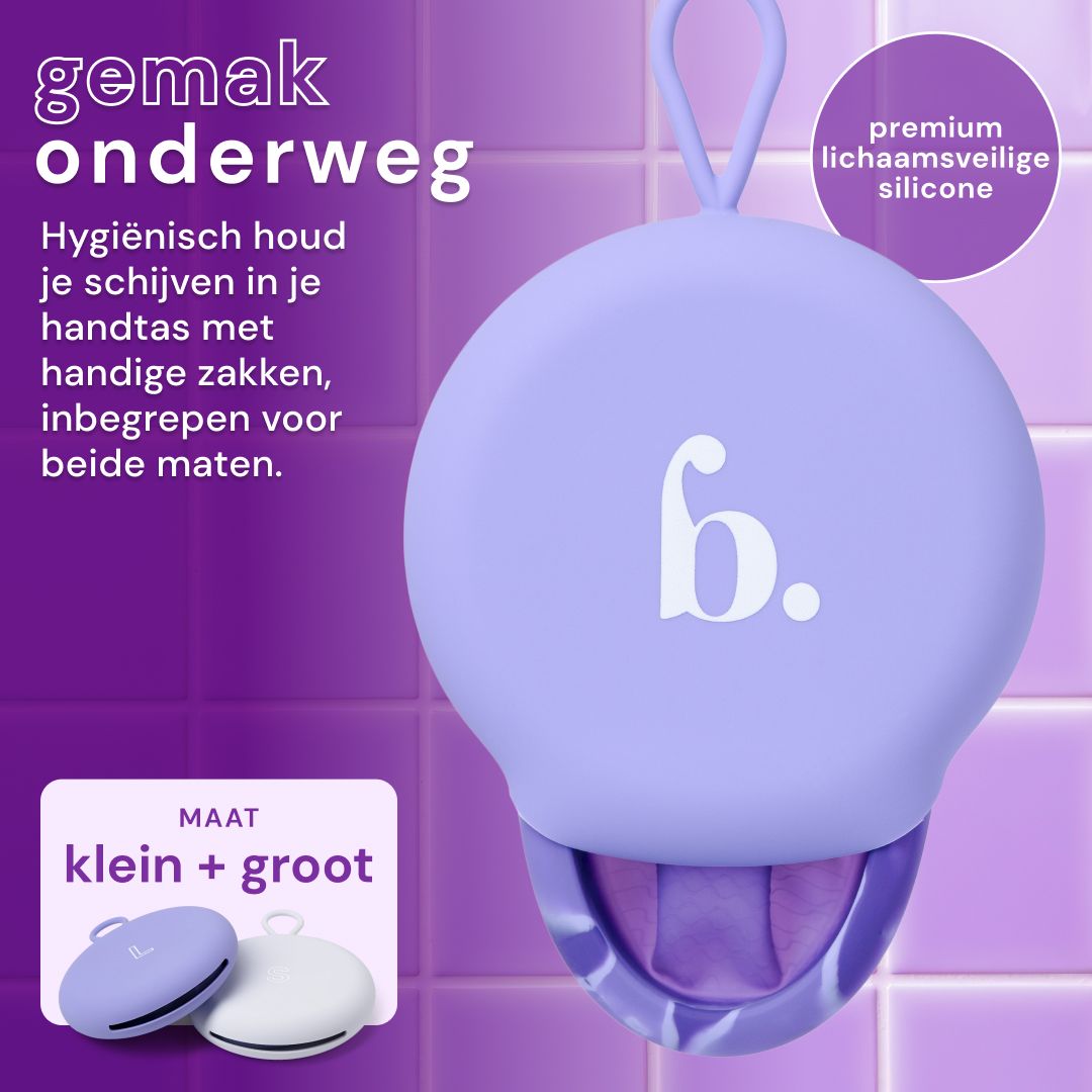 Paarse menstruatiedisks (S/L) met opberghoesje.