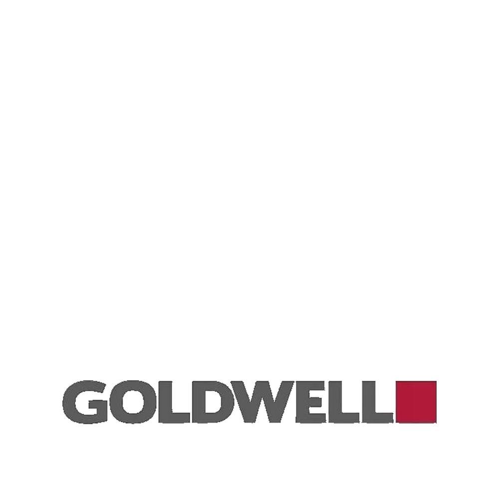 Logo Goldwell. Texte gris avec carré rouge.