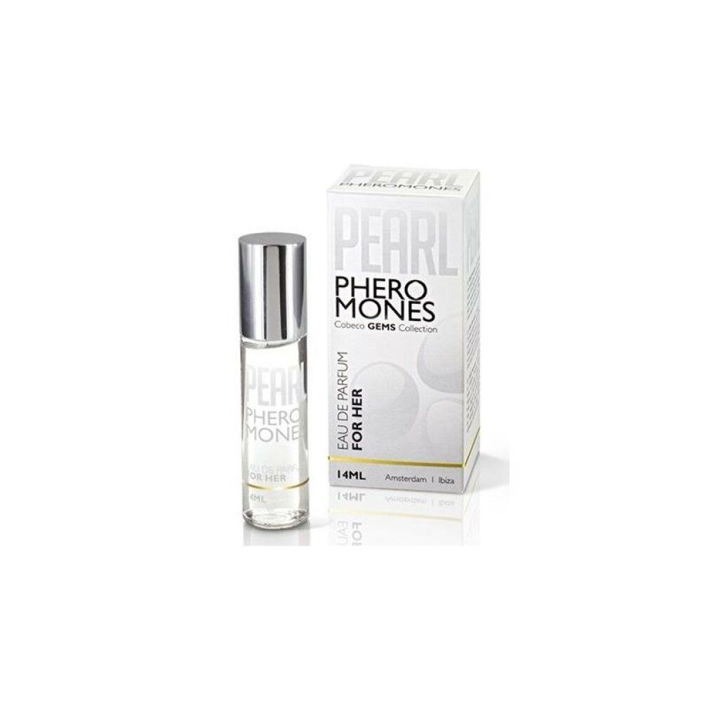 Parfumflesje en verpakking voor Pearl Pheromones Eau de Parfum For Her, 14ml.