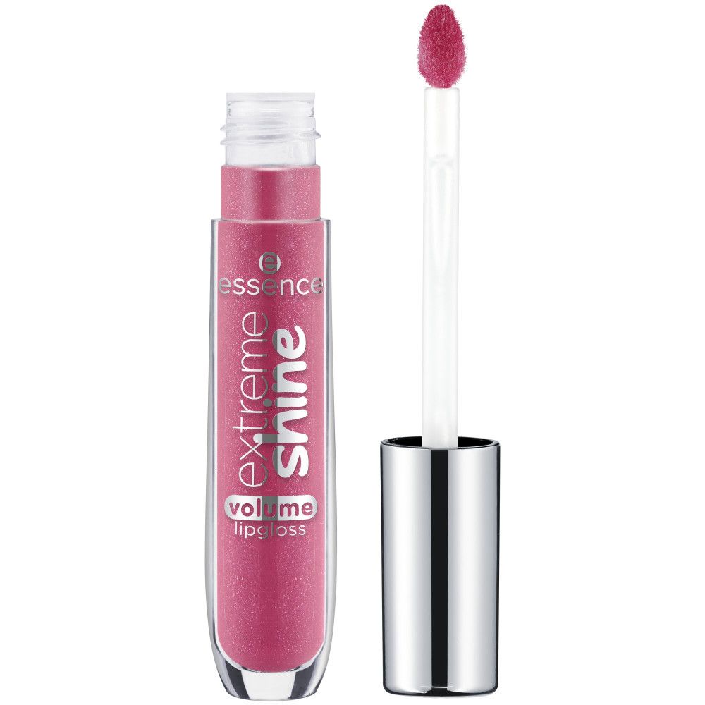 Essence Extreme Shine Volume Lipgloss, roze. Tube met applicator. Productnaam en merk zichtbaar.