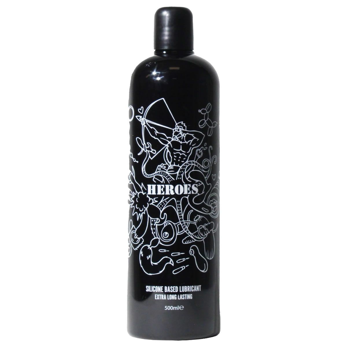 Flacon noir avec inscription blanche, lubrifiant silicone "HEROS", 500ml.