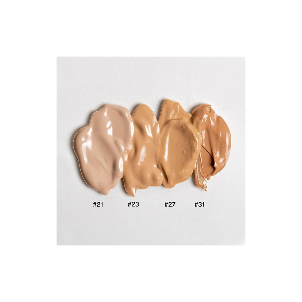 Quatre teintes de crème BB. Inscription : #21, #23, #27, #31. Sur fond blanc.