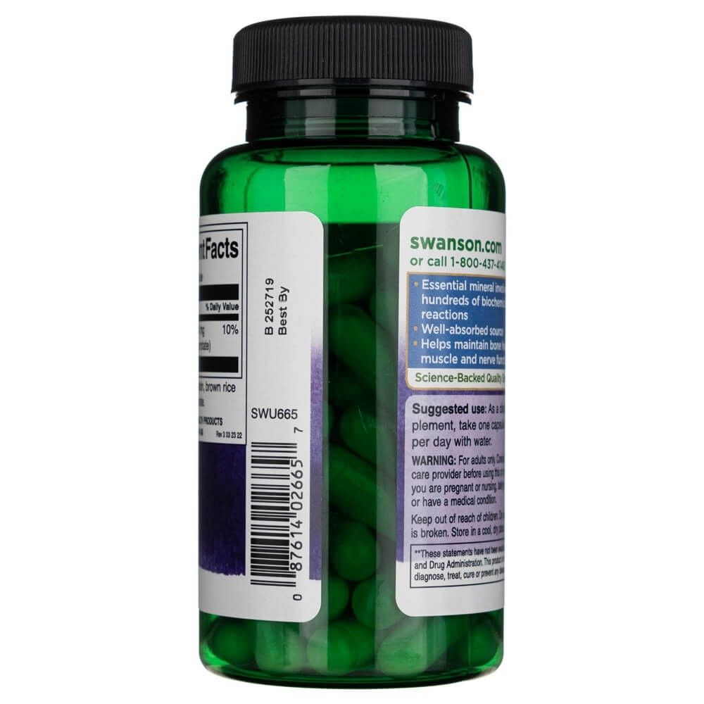 Vue latérale de la bouteille de magnésium orotate avec informations produit et instructions d'utilisation.