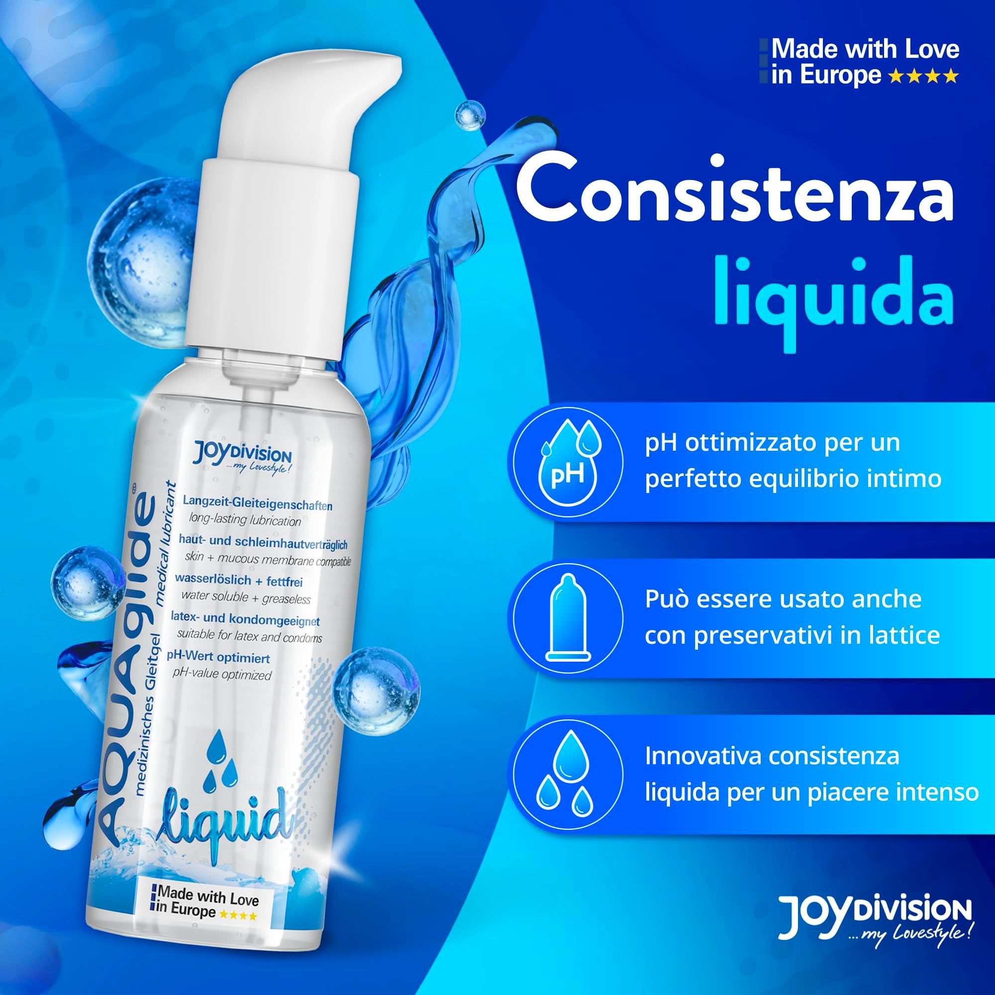AQUAGLIDE Liquid glijmiddel. Vloeibare consistentie, pH-geoptimaliseerd, condoomcompatibel.