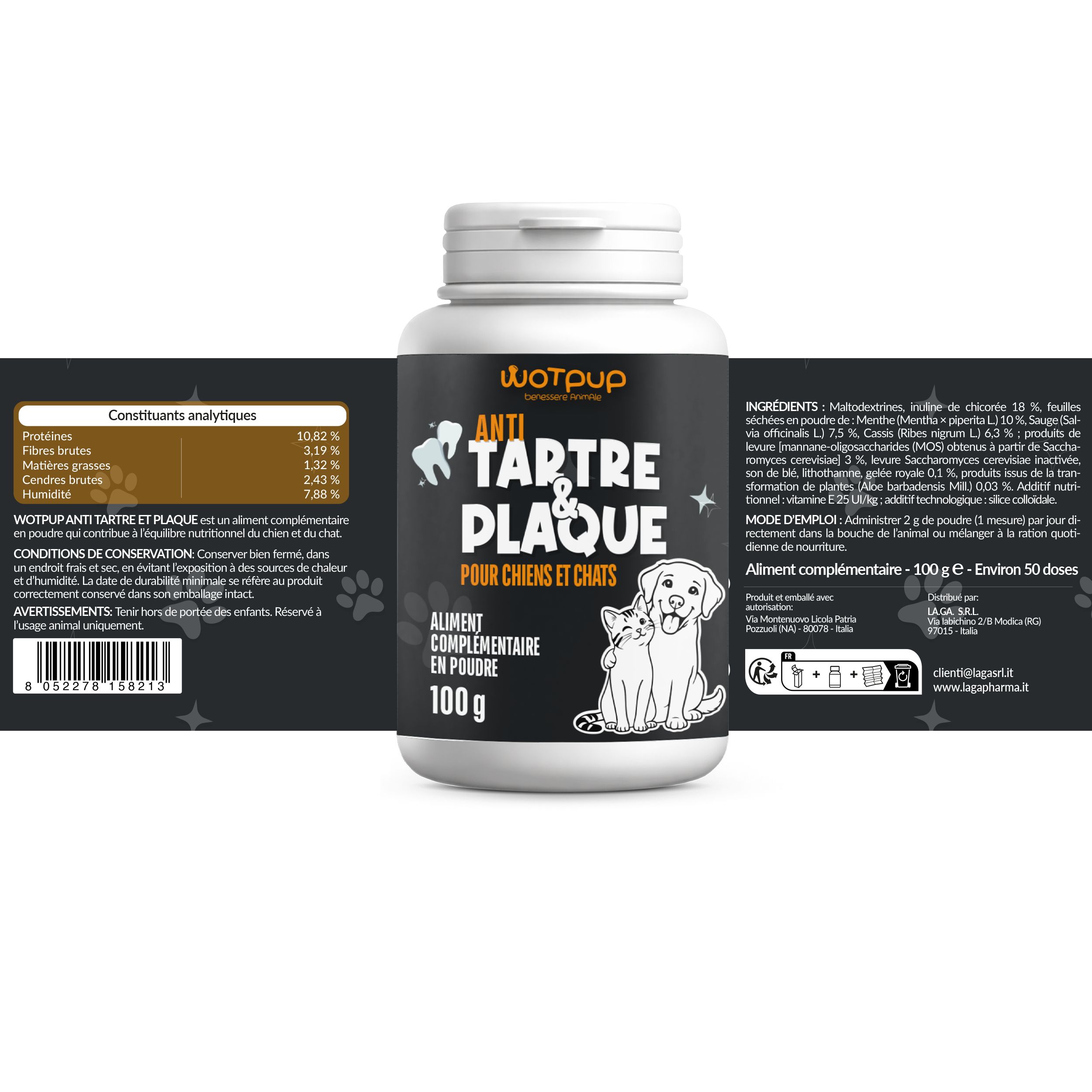 LA.GA PHARMA Dental Bright Poudre Dentaire Chien & Chat – Tartre & Plaque, Menthe, Sauge