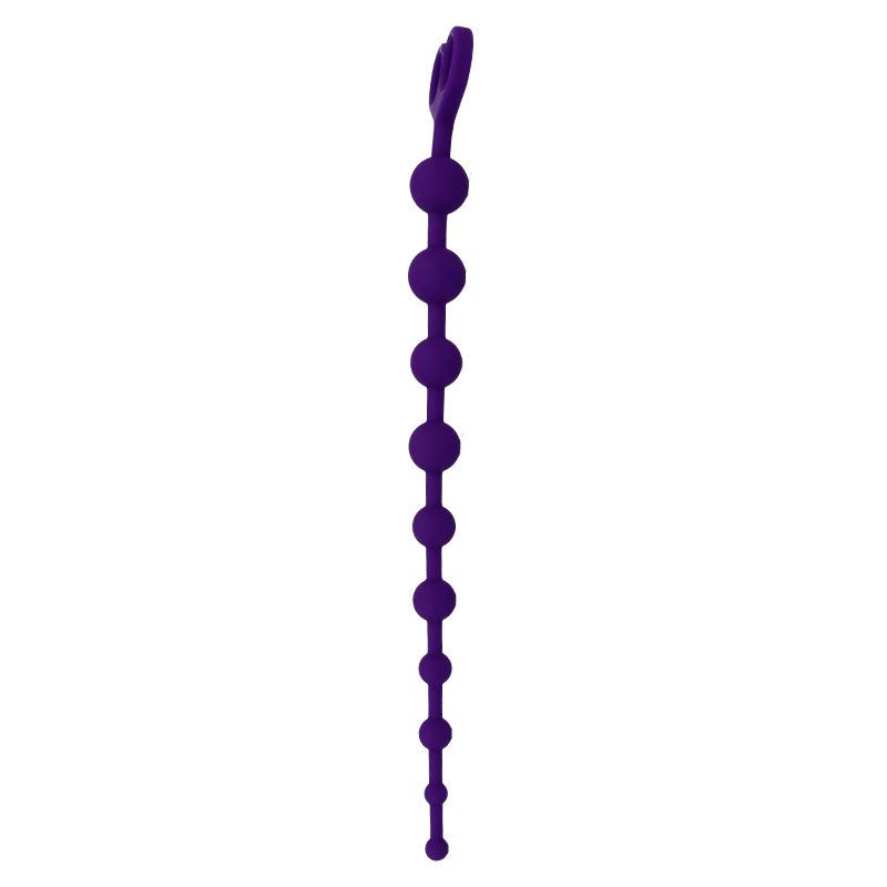 Paarse anale parelketting met hartvormige handgreep. De parels nemen af in diameter.