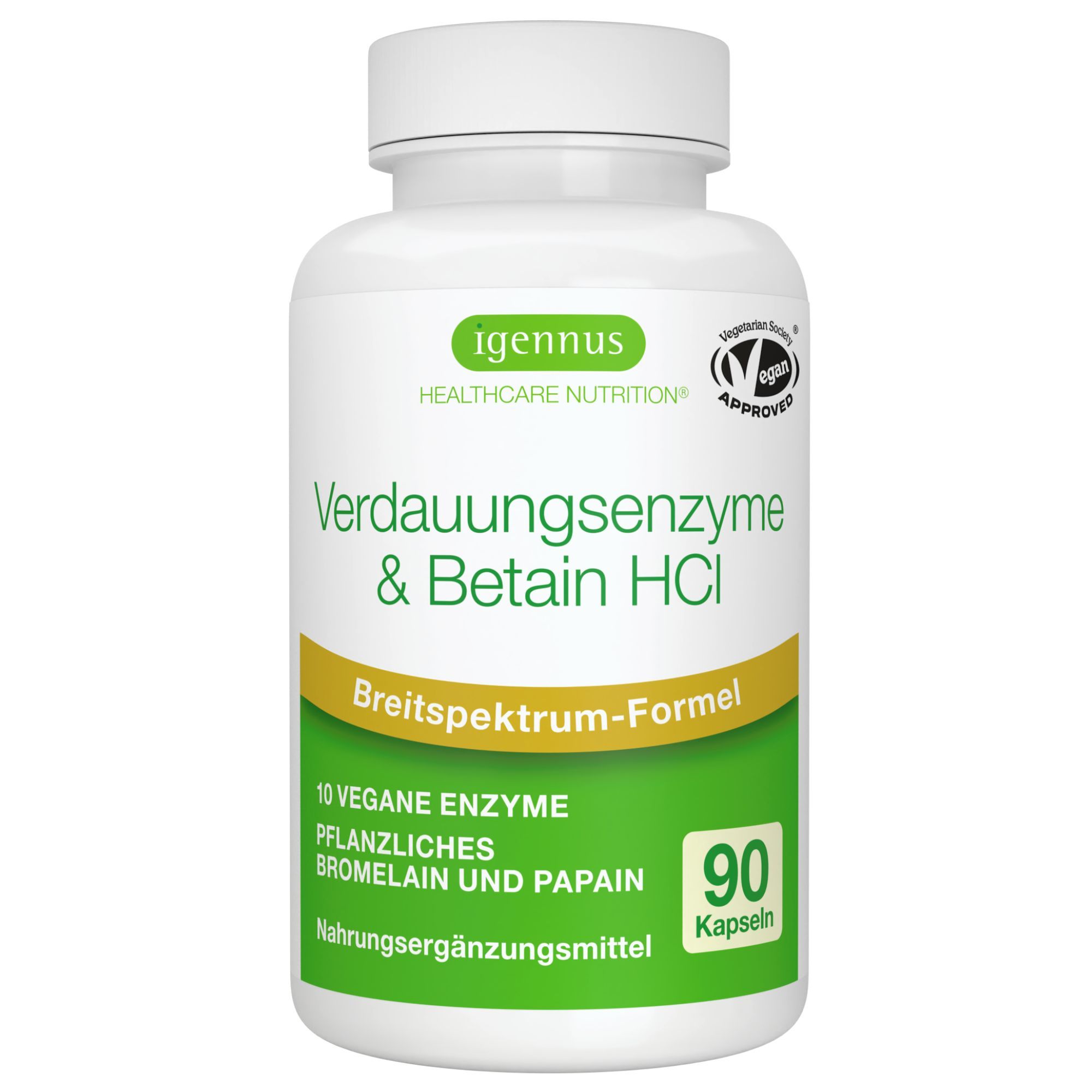 Bouteille Igennus Digestive Enzymes & Betaine HCl, 90 capsules.