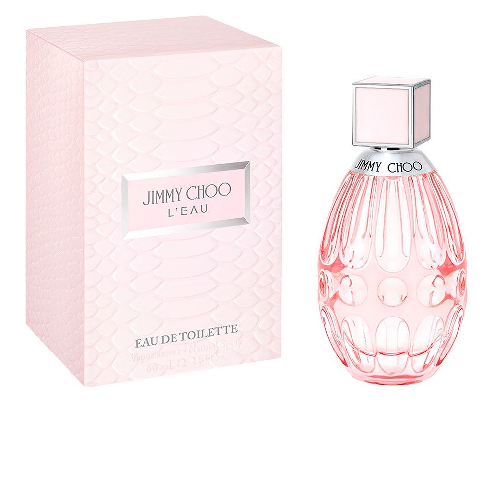 Jimmy Choo L'Eau Eau de Toilette sprayfles en verpakking, roze.