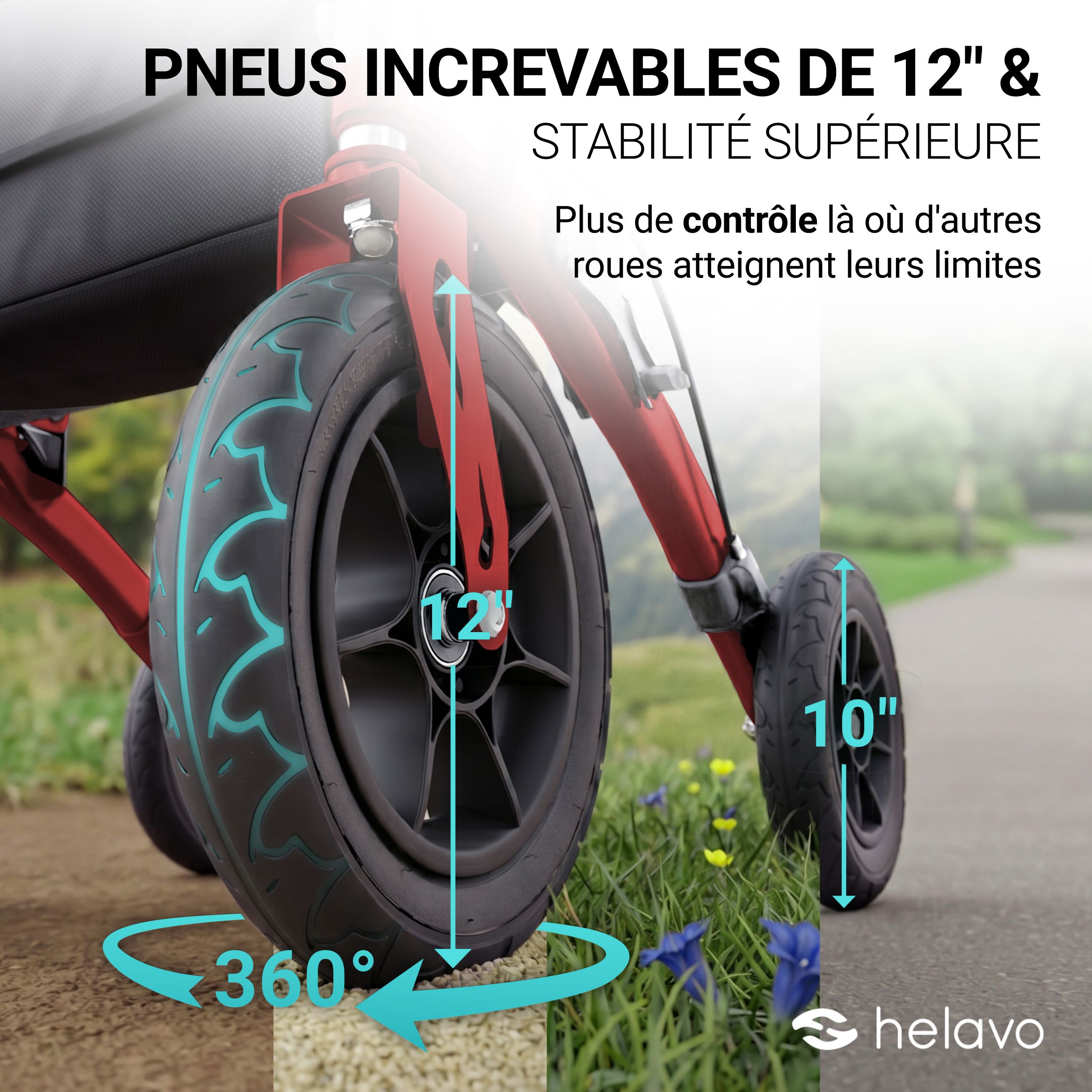 Helavo Déambulateur d'extérieur avec roues en caoutchouc plein et siege pliable 9,5kg