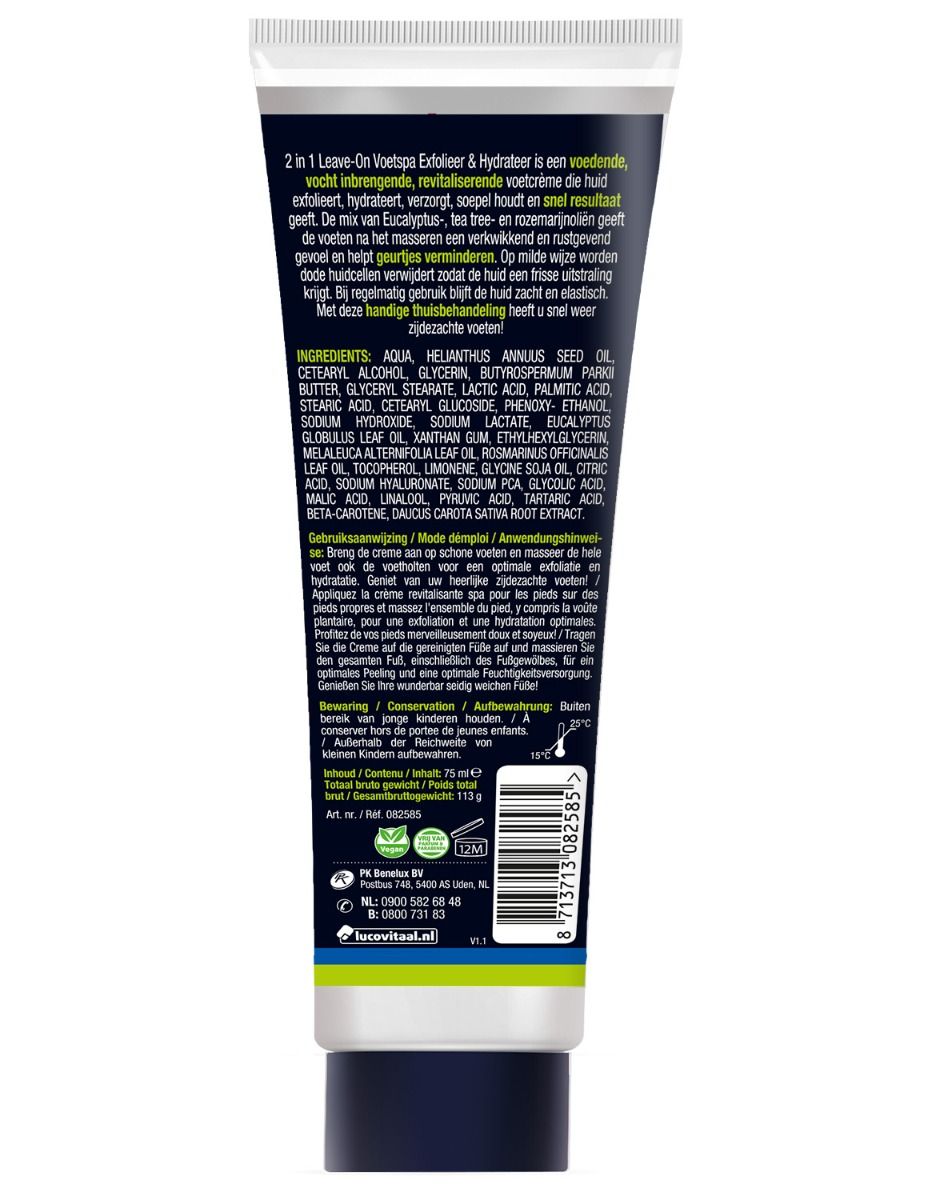 Dos du tube. Texte: ingrédients, mode d'emploi, conservation. Logo et certifications.