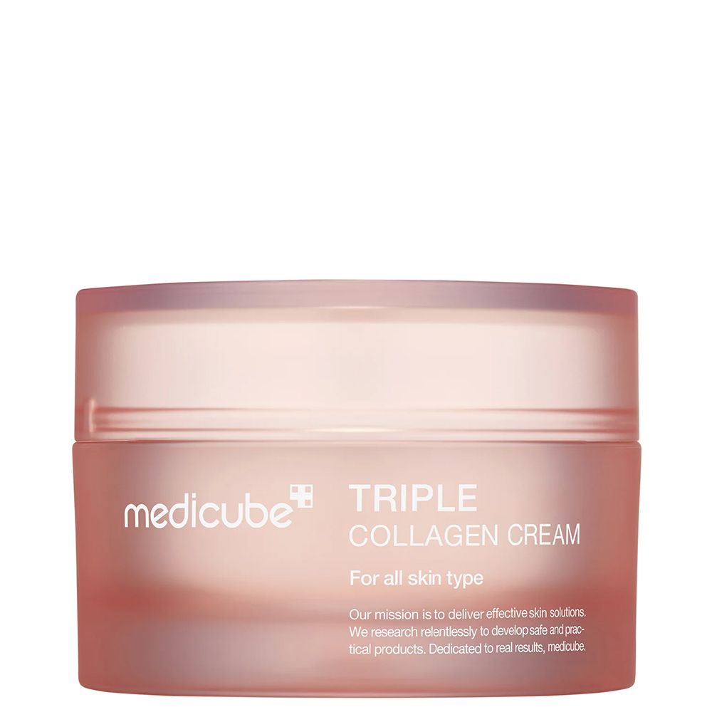 Pot Medicube Triple Collagen Cream, vue de face, avec informations sur le produit.