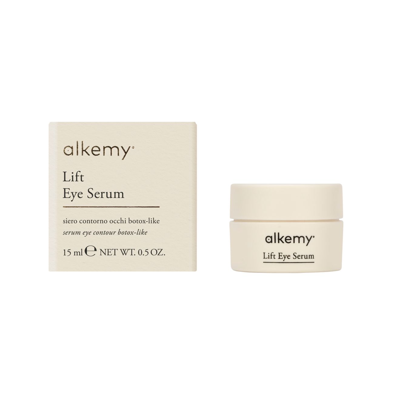 Emballage et pot de la crème pour les yeux 'Lift Eye Serum'.