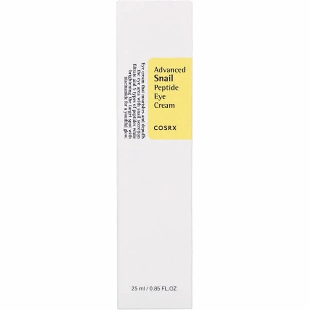Witte verpakking met productnaam en merk. Tekst op gele achtergrond. 25 ml/0.85 FL.OZ.
