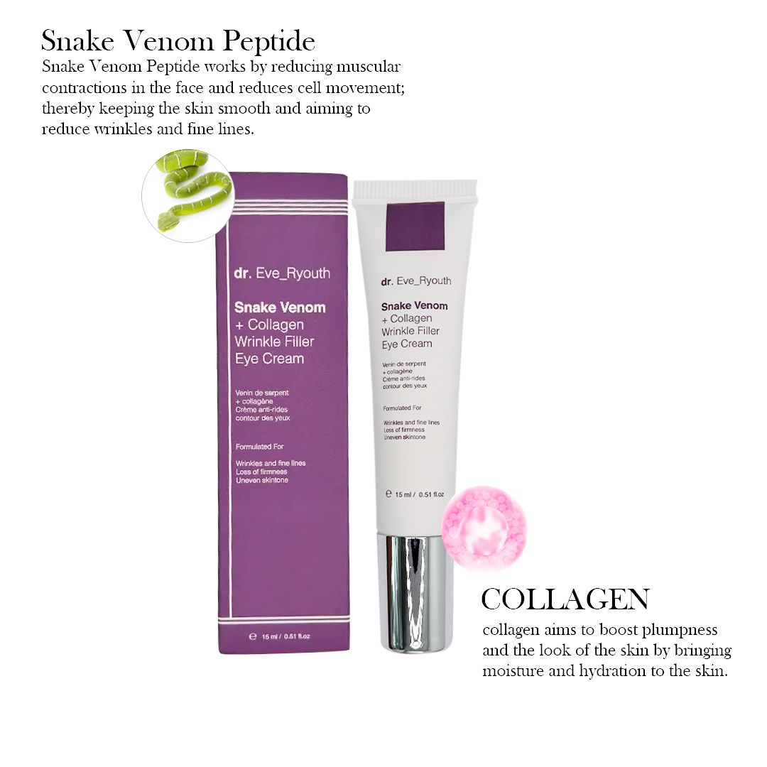 Product en verpakking op witte achtergrond. Tekst over ingrediënten. Tube en doos met paarse accenten en productnaam.
