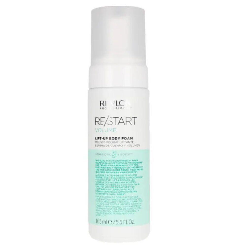 Fles Revlon Re-Start Volumen Lift-Up mousse met pompdispenser.
